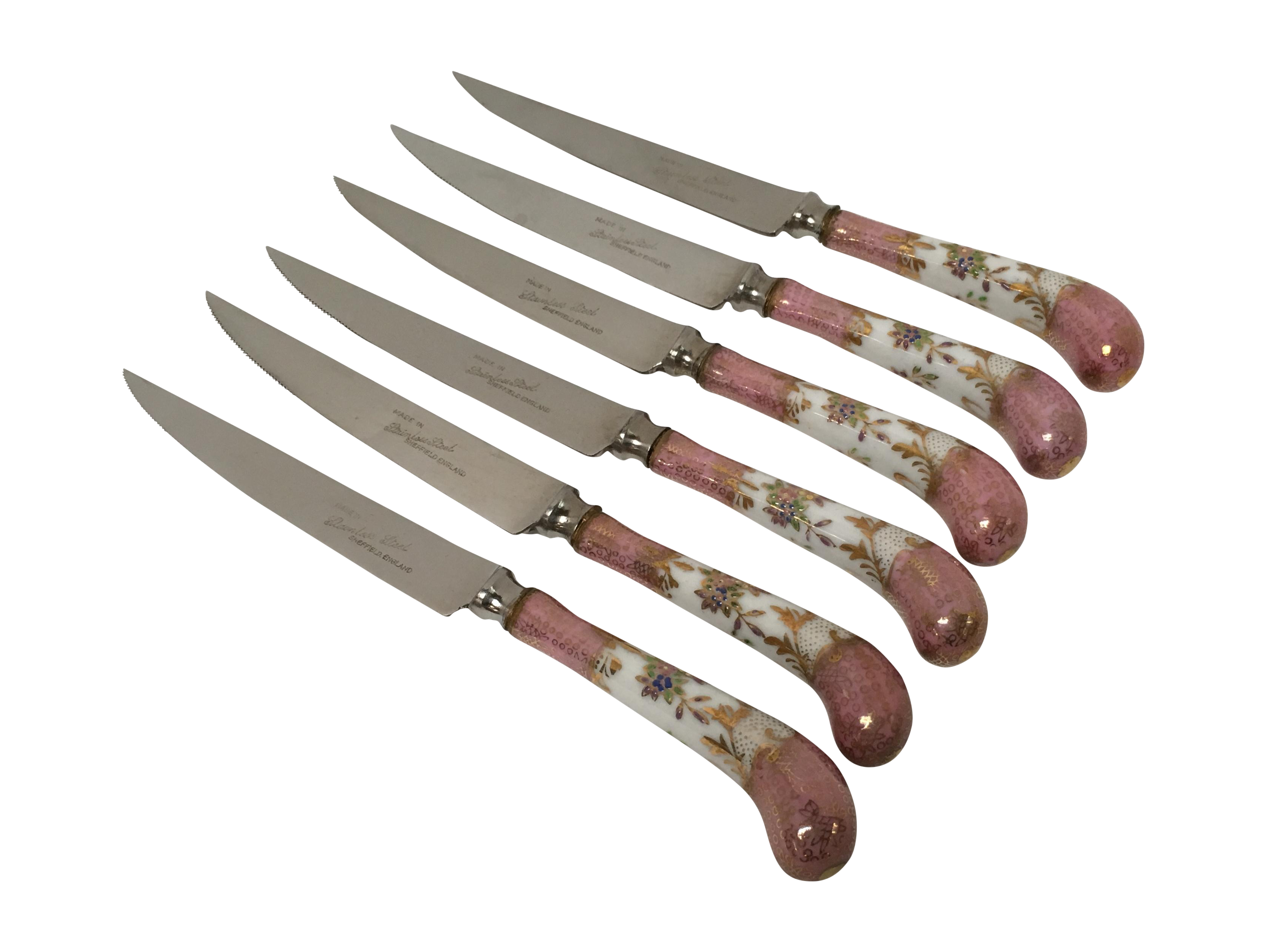 Sheffield Porcelain Handle Steak Knives Set of 6 Chairish