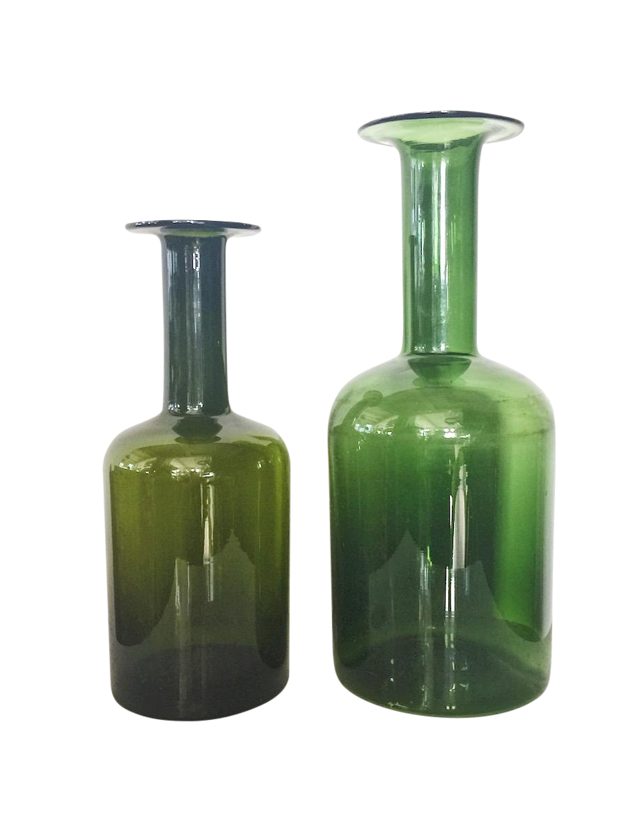 Kastrup Holmegaard Green Glass Bottle Vases A Pair Chairish