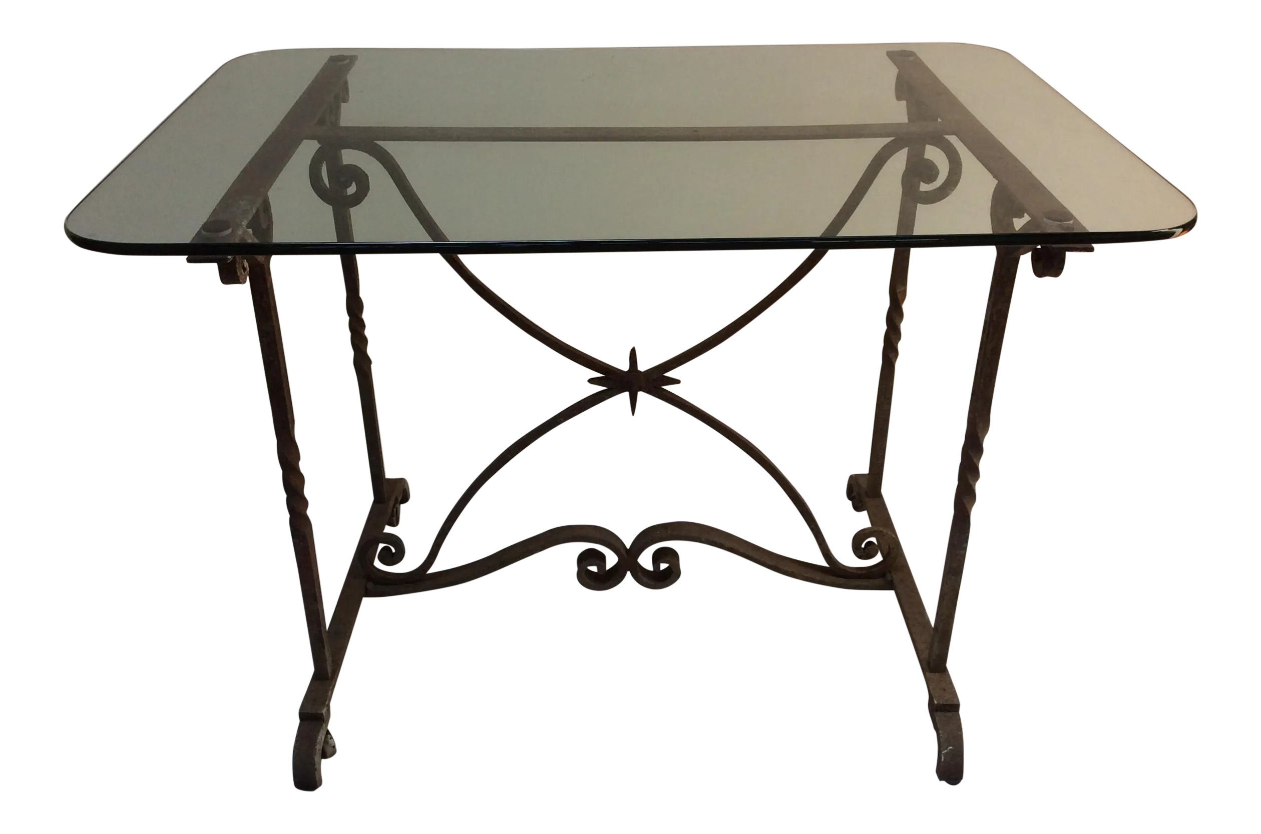 Wrought Iron Glass Top Table Chairish