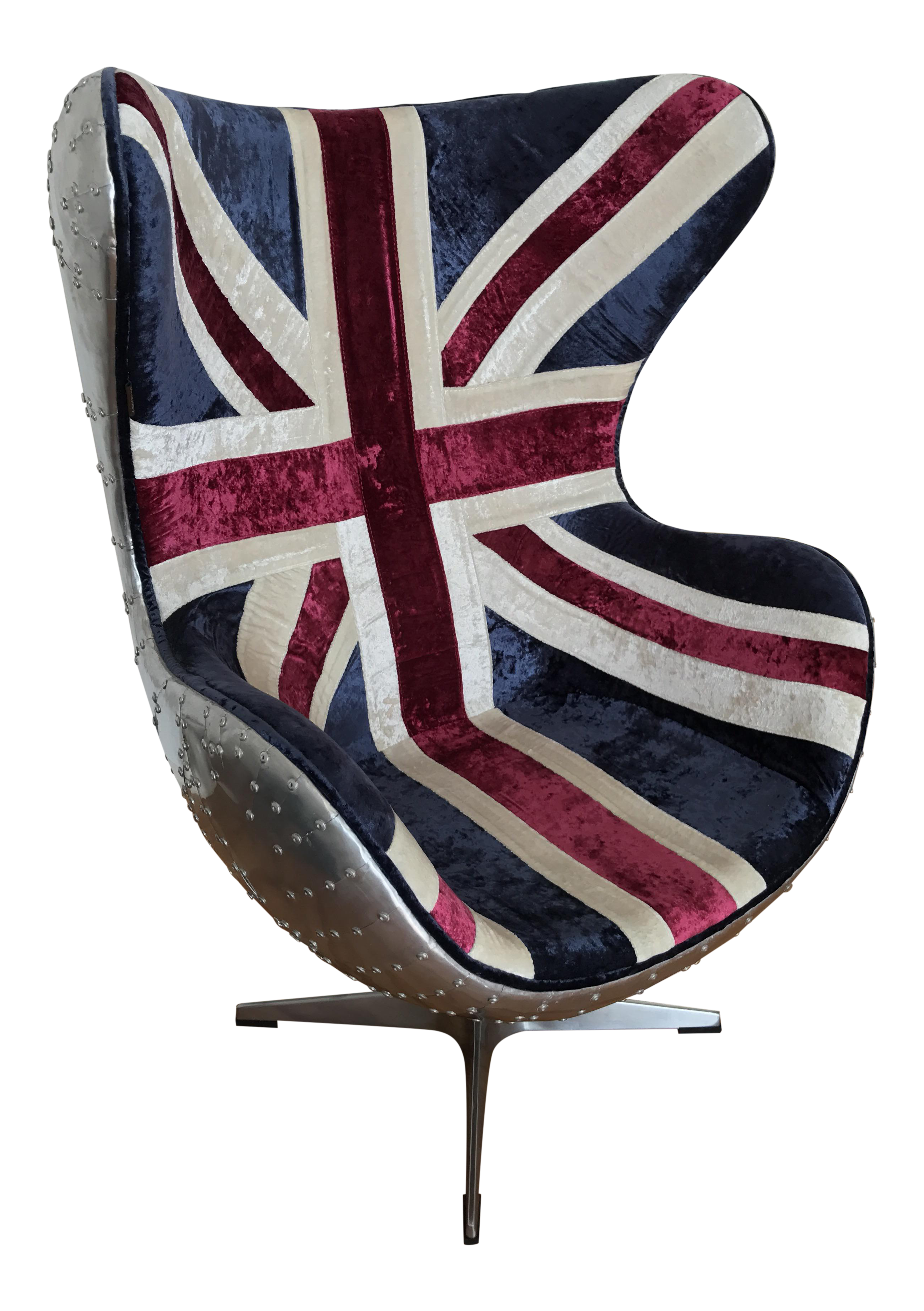 Union Jack Crushed Velvet Aviator Swivel Egg Chair Chairish