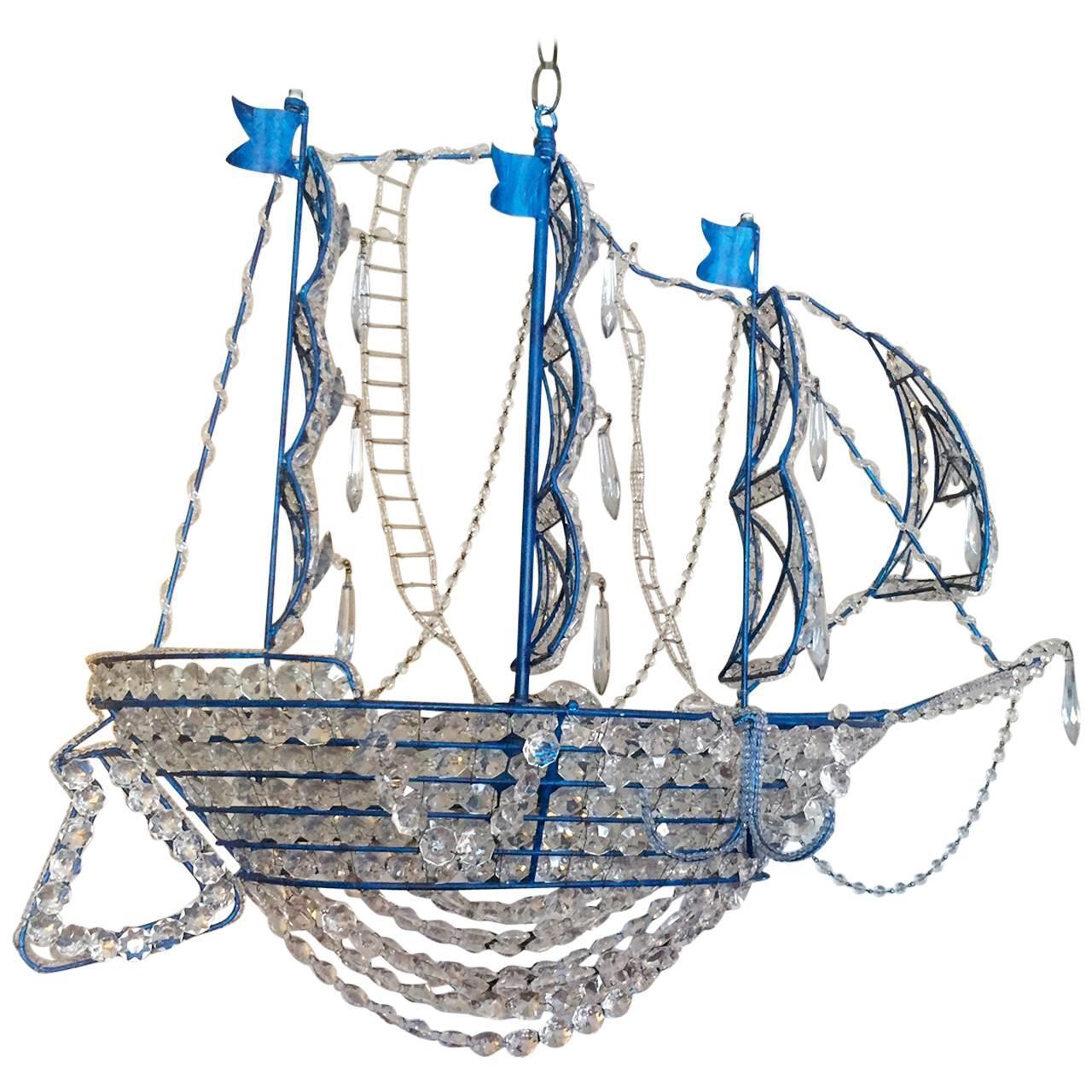 Nautical Glam Iron & Crystal Ship Chandelier | Chairish