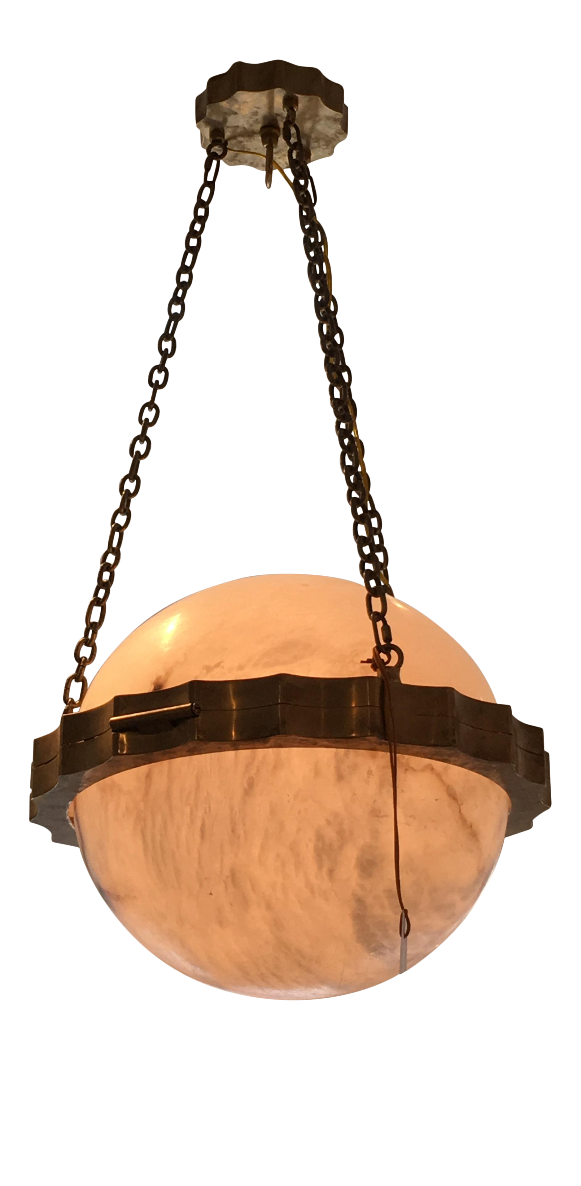 New! Visual Comfort Antique Brass & Alabaster Globe Light Fixture New