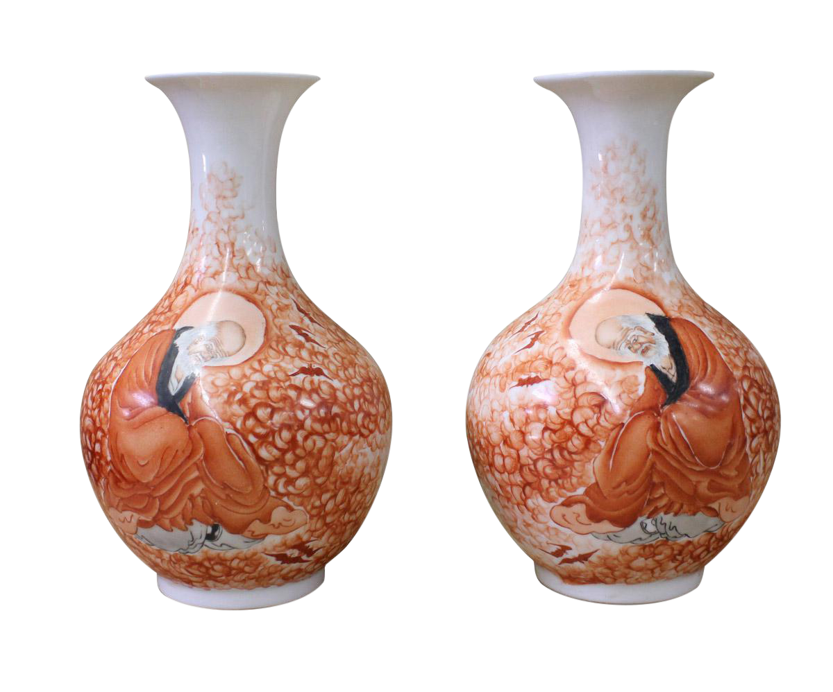 Chinese White Orange Amitayus Porcelain Vases A Pair Chairish