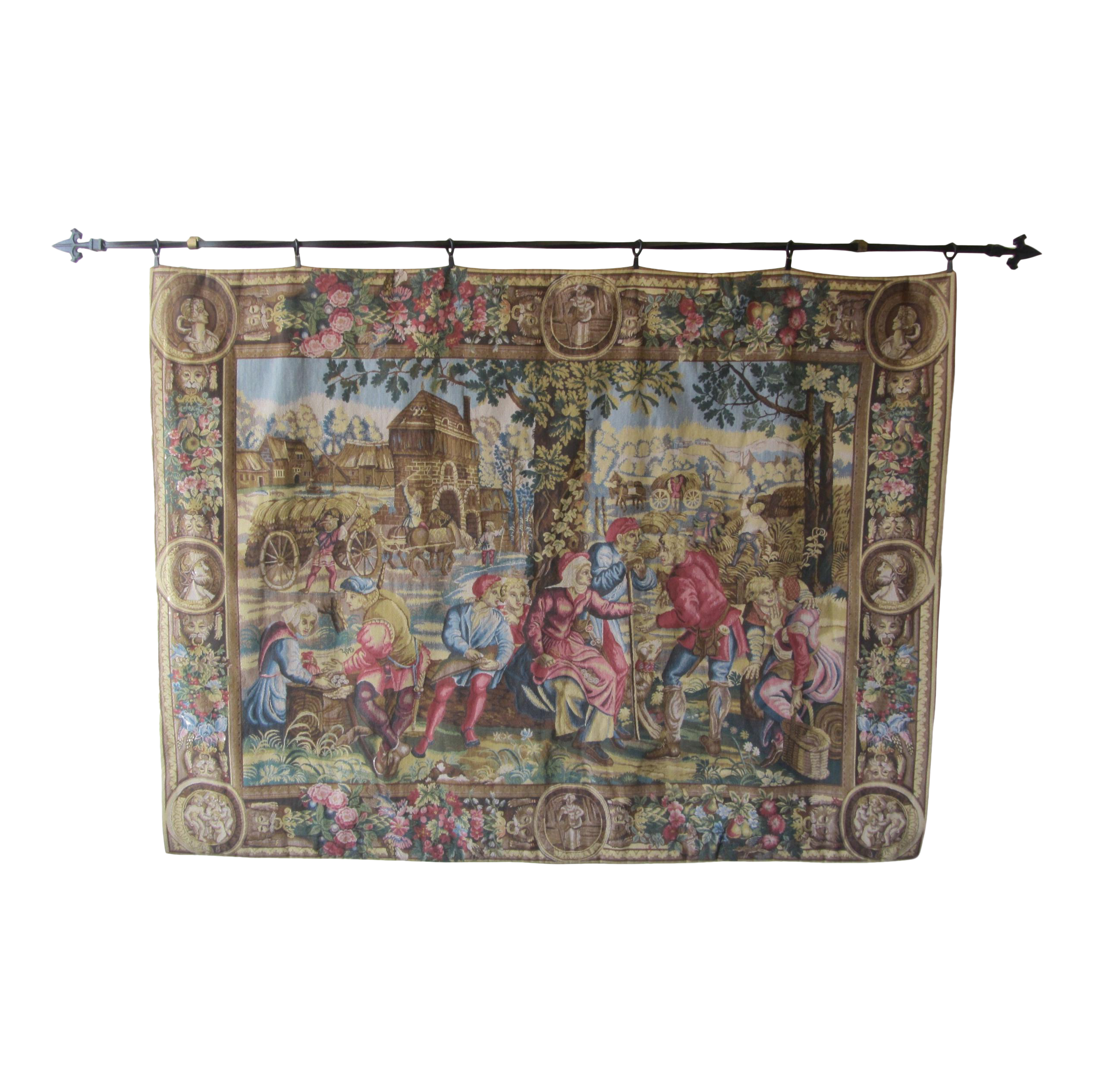 Vintage Belgian Wool Wall Tapestry with Hanging Bar Chairish