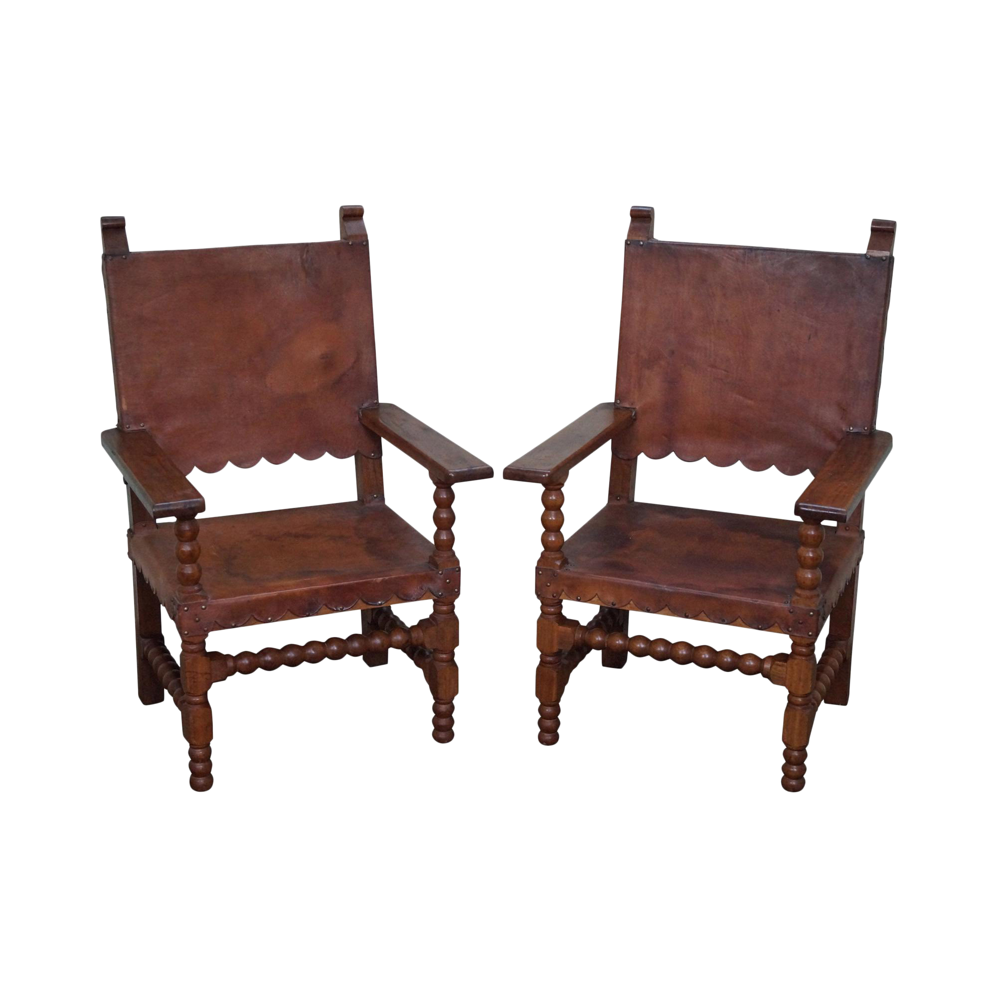 Vintage Spanish Colonial Leather Arm Chairs A Pair Chairish