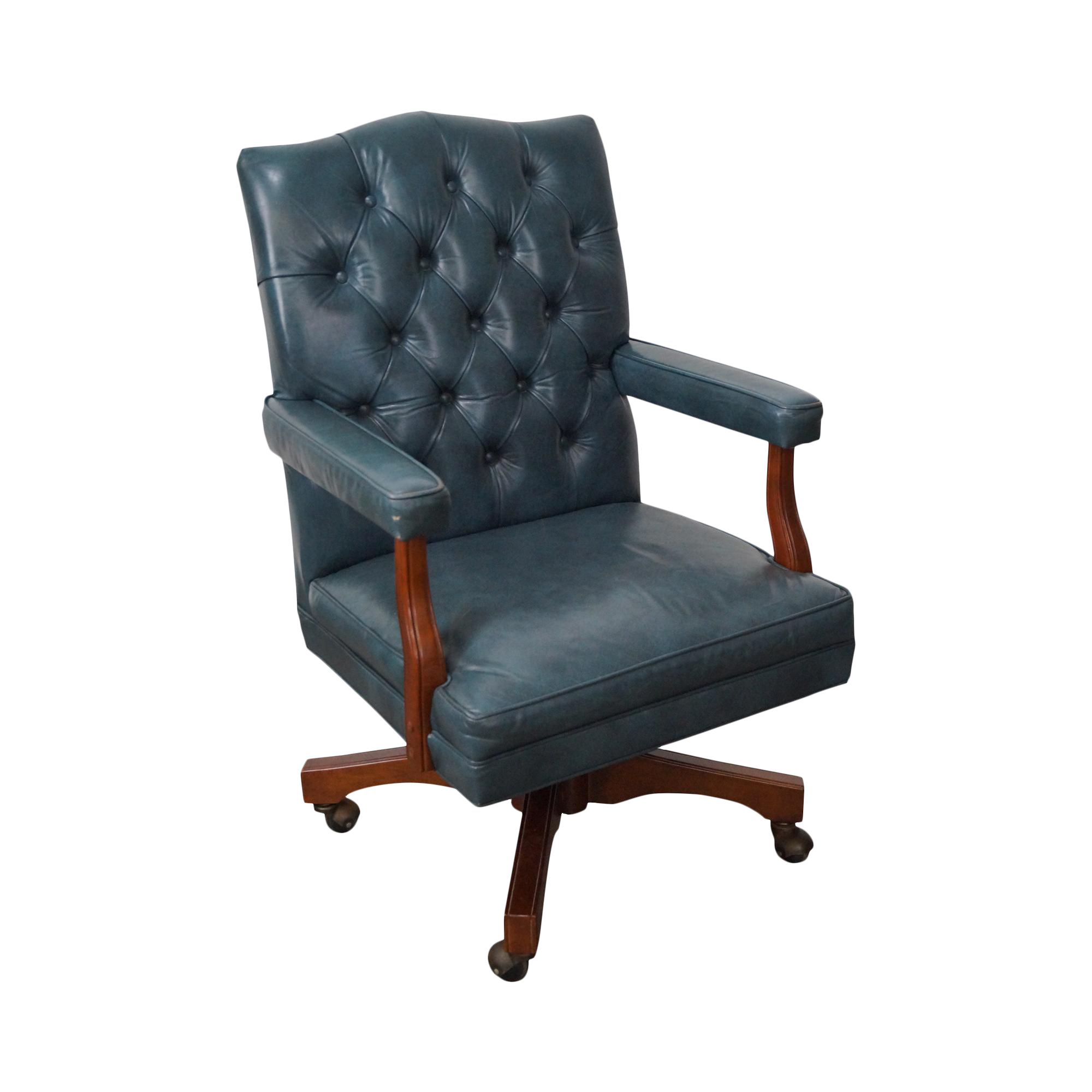 Vintage Blue Tufted Leather Executive Desk Chair 3245