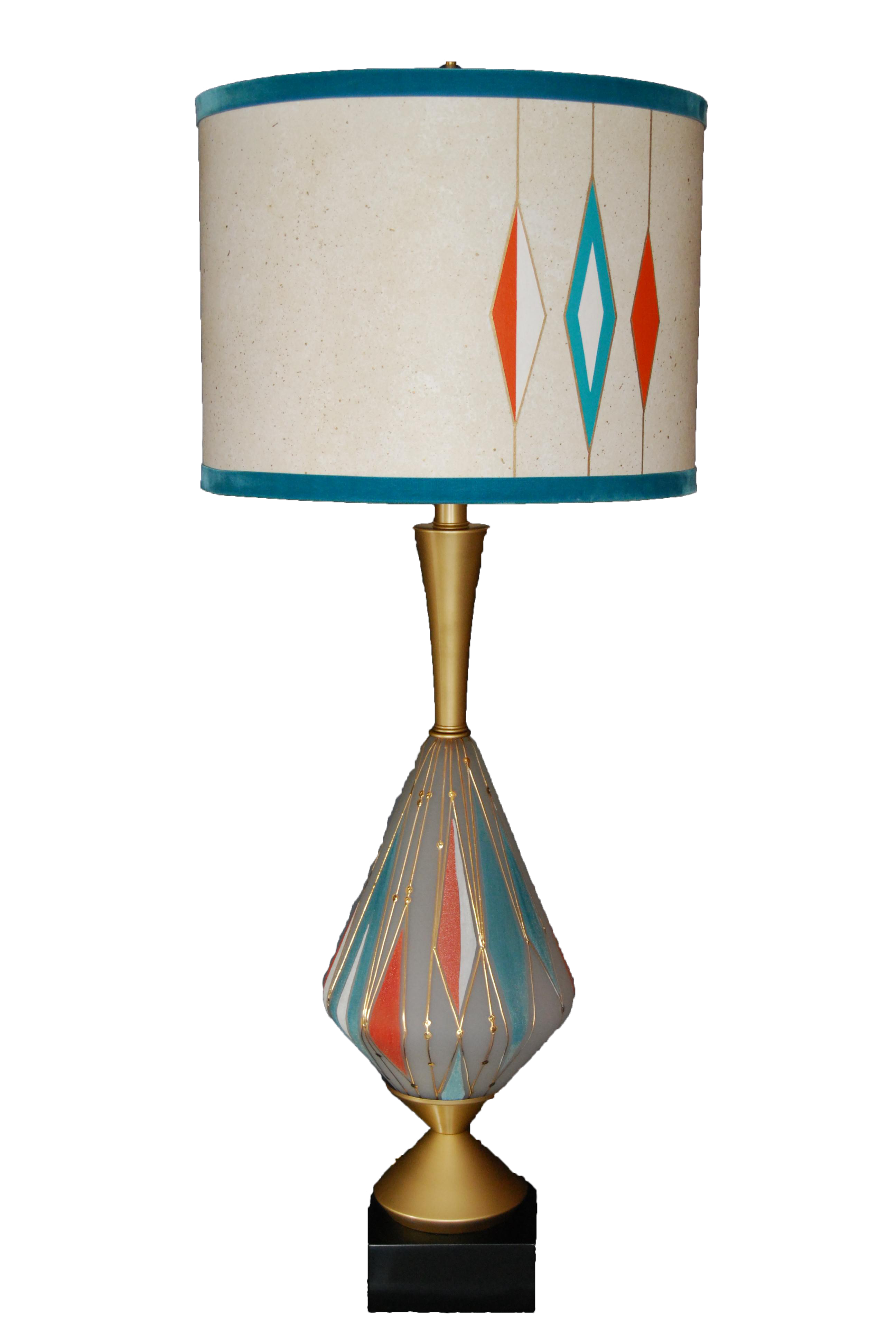 MidCentury Frosted Glass Lamp & Fiberglass Shade Chairish