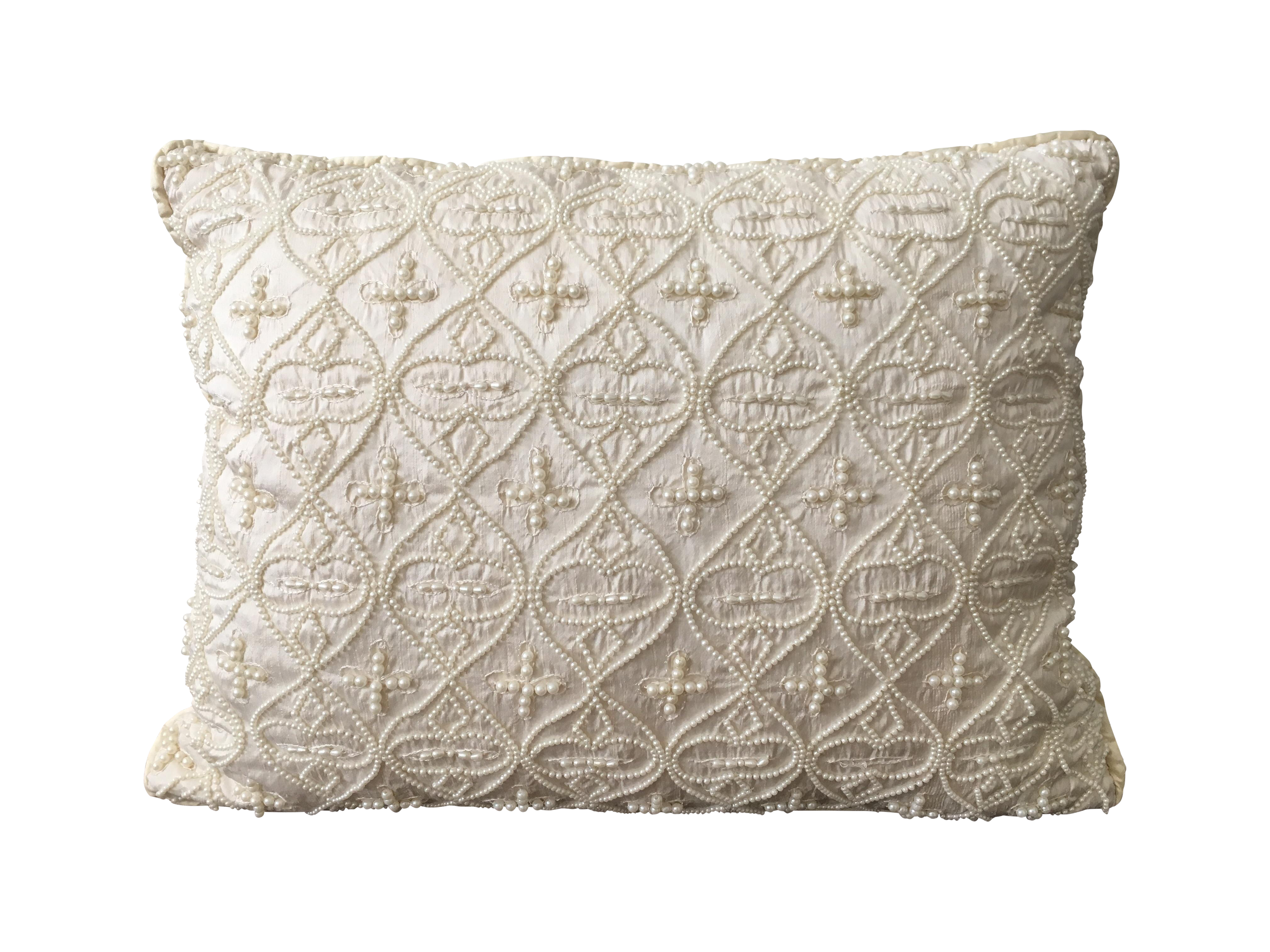 Hand Beaded Pearl & Cream Silk Pillow Chairish