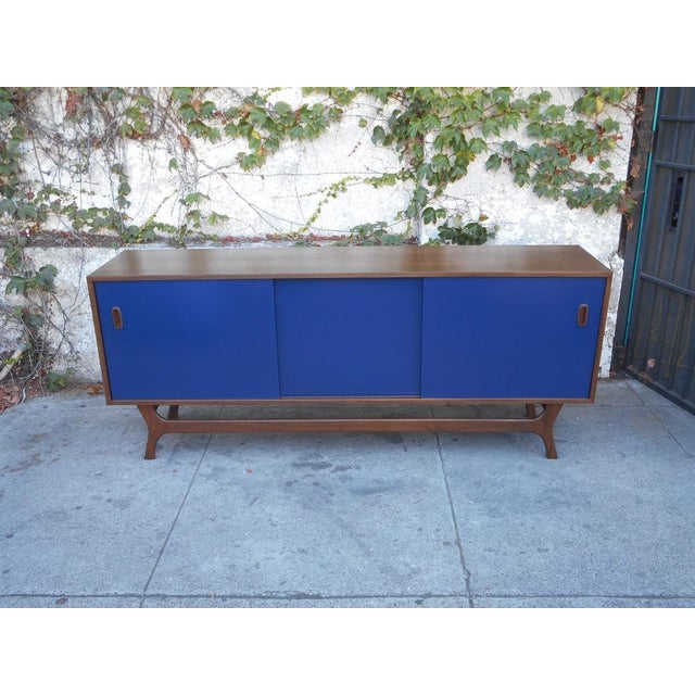 Walnut & Navy Blue Lacquered Credenza Chairish