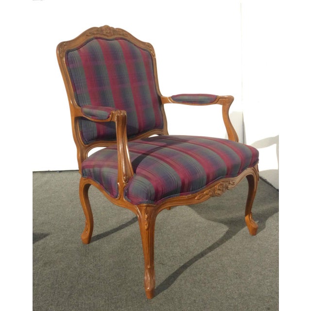 Drexel French Provincial Red Plaid Arm Chair | Chairish