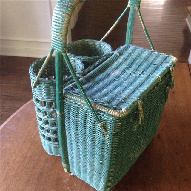 Vintage Green Wicker Picnic Basket Chairish