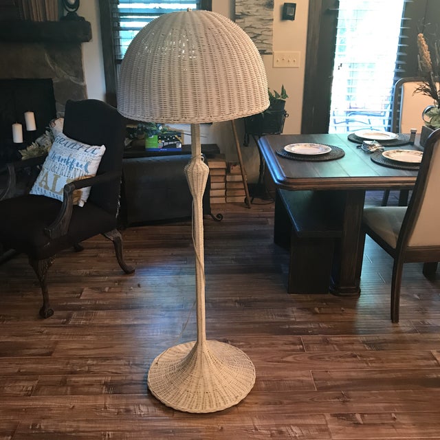MidCentury White Wicker Floor Lamp Chairish