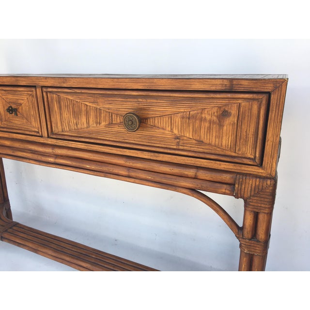 Ethan Allen Burnt Bamboo Rattan 3 Drawer Console Table Chairish