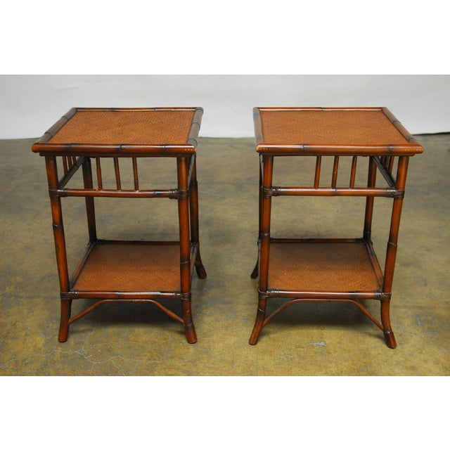 Bamboo Rattan TwoTier Bedside Tables A Pair Chairish
