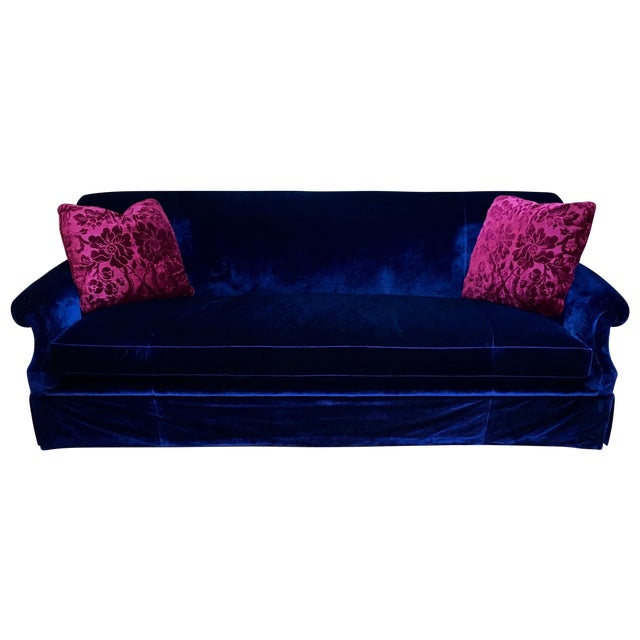 Custom Made Blue Velvet Sofa Chairish