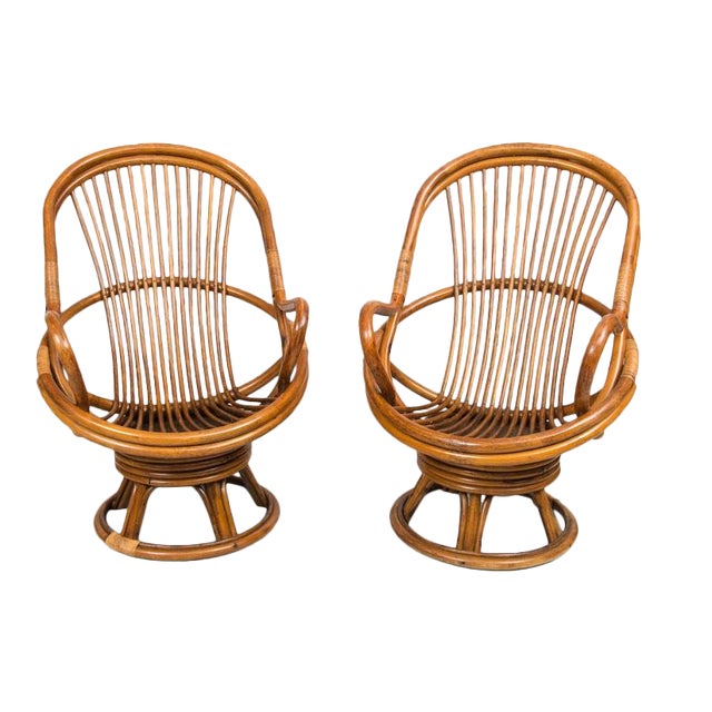 Vintage Rattan & Bamboo Swivel Chairs A Pair Chairish