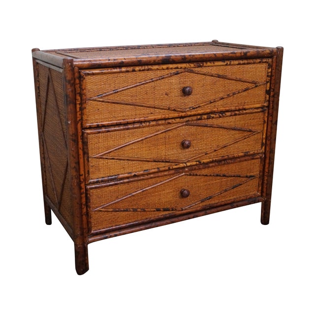 Burnt Bamboo & Rattan 3 Drawer Chest Dresser Chairish