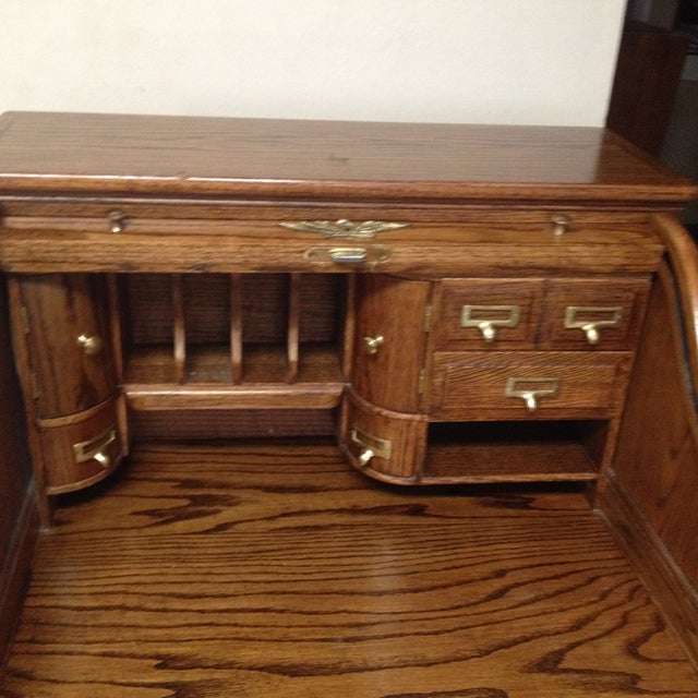 Eagle Craft Oak Roll Top Secretary Desk Chairish
