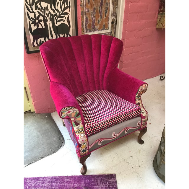 Hot Pink Silk Chenille Velvet Wingback Chair Chairish