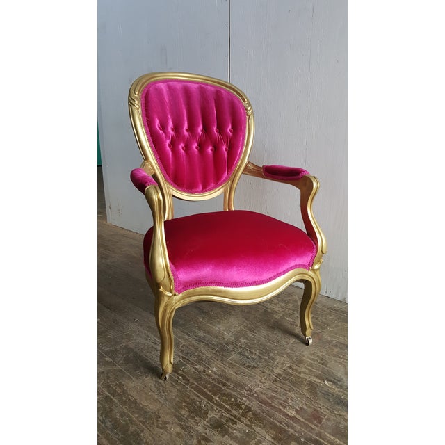 Victorian Antique Pink Velvet and Gold Chair | Chairish
