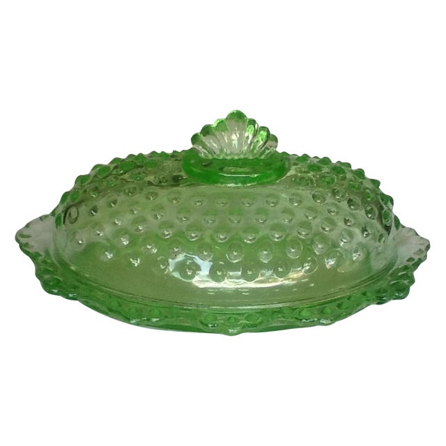 Vintage Fenton Green Glass Hobnail Butter Dish Chairish