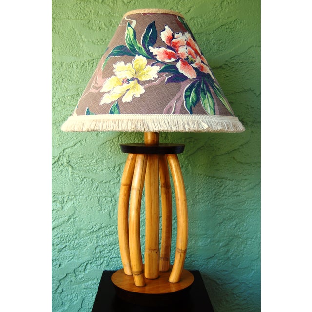 Vintage Bamboo Table Lamp W/ Custom Barkcloth Shade Chairish