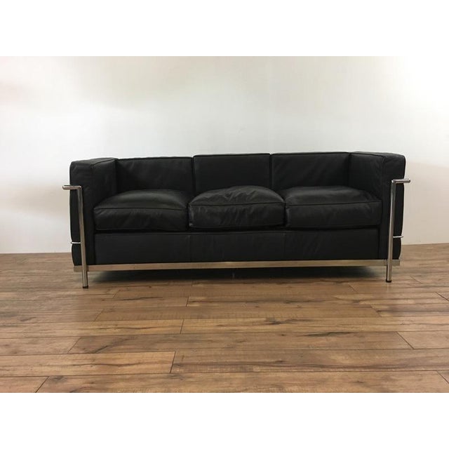 Black Leather Mid Century Sofa