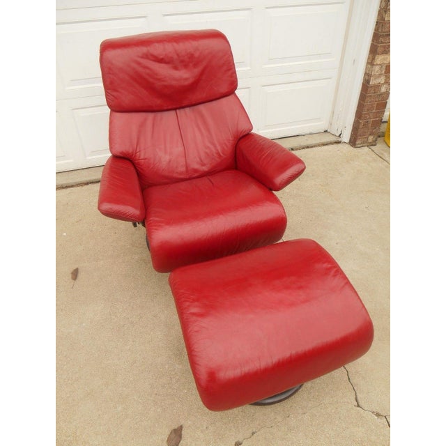 Ekornes Stressless Dream Red Leather Chair With Ottoman Chairish