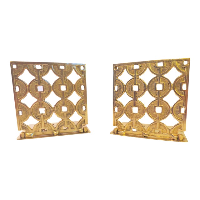 Vintage Art Deco Geometric Brass Shelf Bookends Chairish