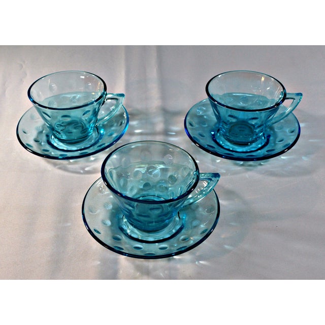 Vintage Aqua Blue Glass Teacup & Saucer Set of 3 Chairish