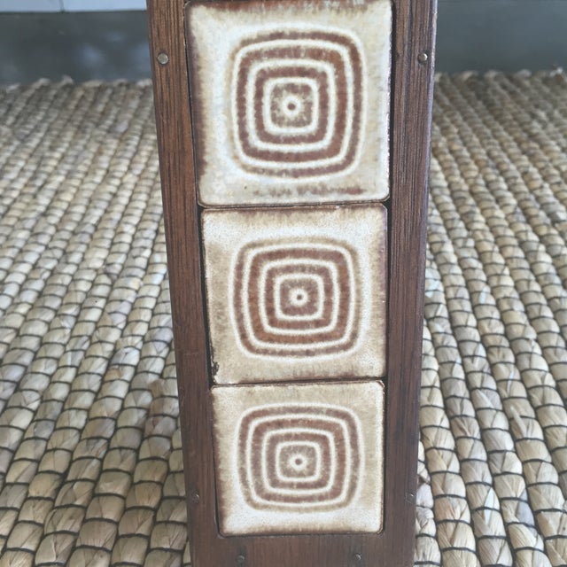 Mid CenturyWood and Ceramic Tile Fireplace Match Holder