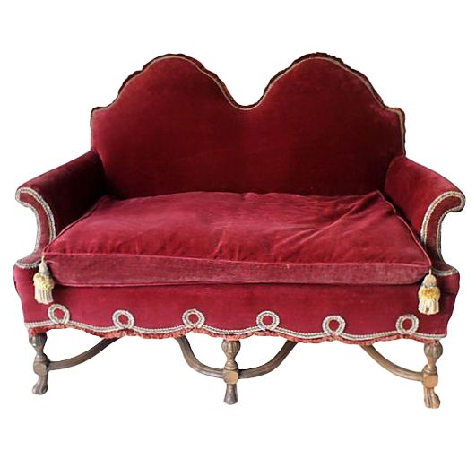 Burgundy Velvet Settee | Chairish