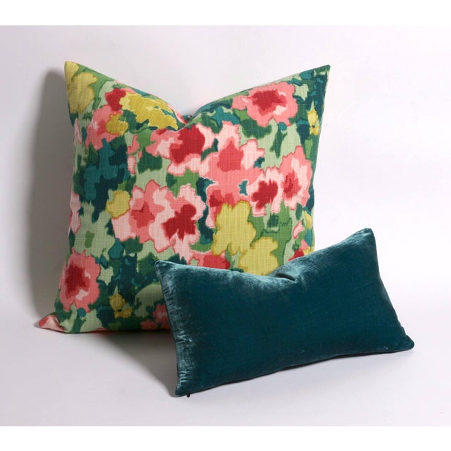 Teal Silk Velvet Lumbar Pillow Cover Chairish