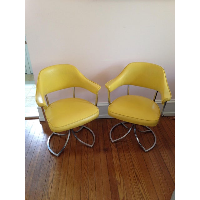Chrome & Yellow Leatherette Swivel Chairs Chairish