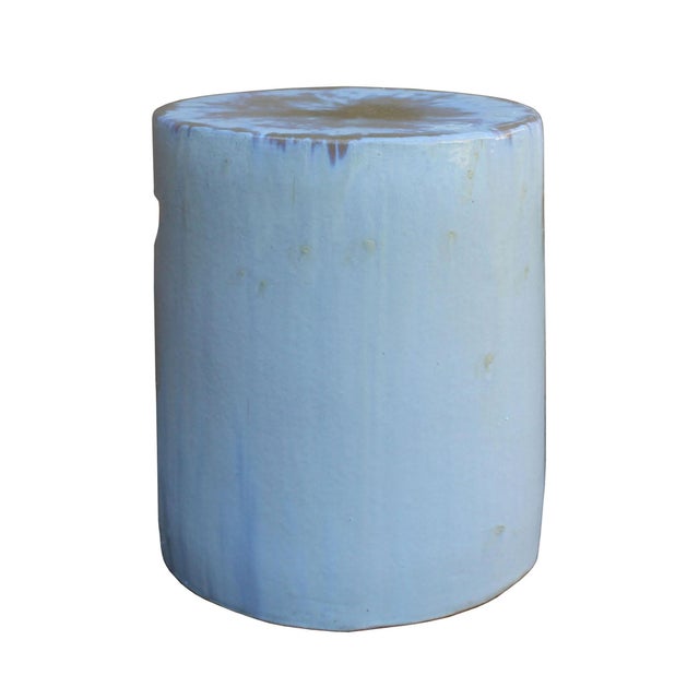 Chinese Ceramic Clay Off White Glaze Round Flat Column ...