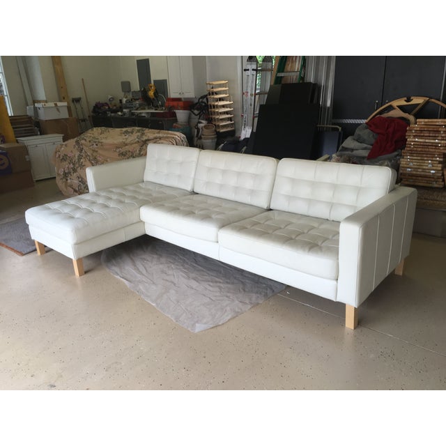 Contemporary Tufted White Leather Sectional Sofa Chairish