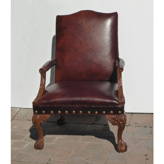Gorgeous Sam Moore Burgundy Leather Arm Chair | Chairish