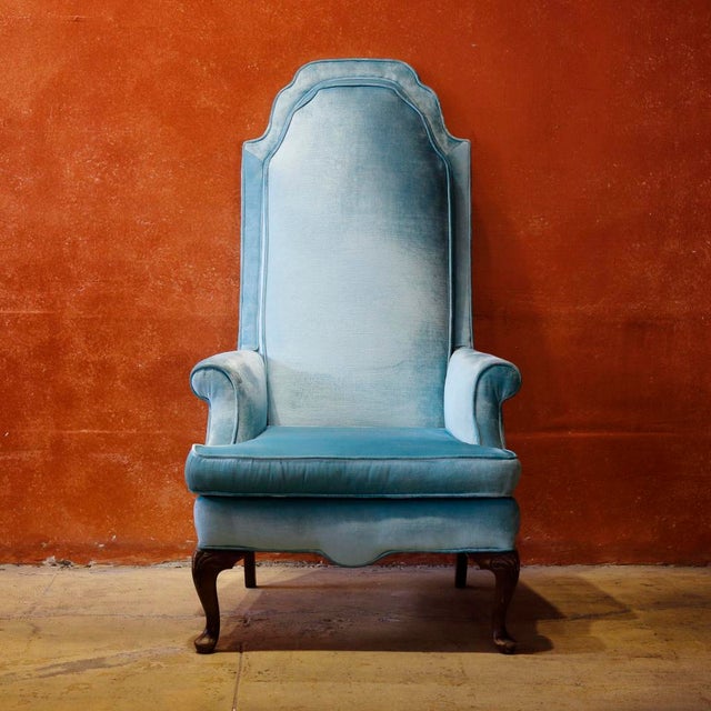 Light Blue Velvet High Back Chair Chairish