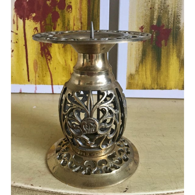 Ornate Brass Pillar Candle Holder Chairish