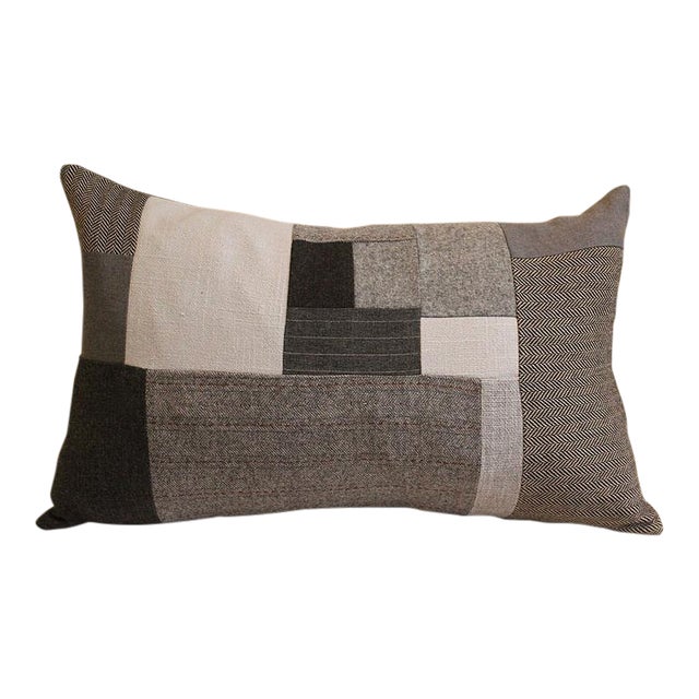 Gray Flannel Wool Patchwork Throw Pillow Chairish