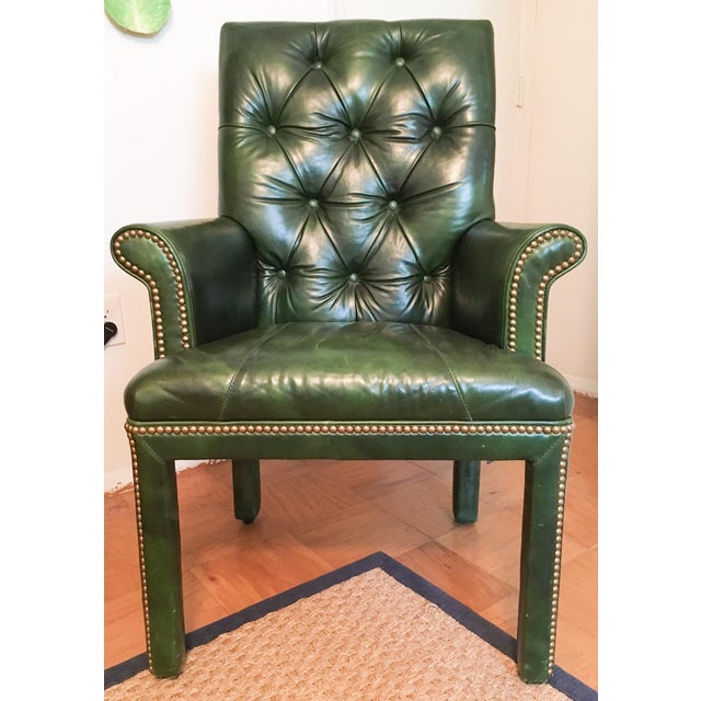 MT Company Emerald Green Leather Armchair | Chairish