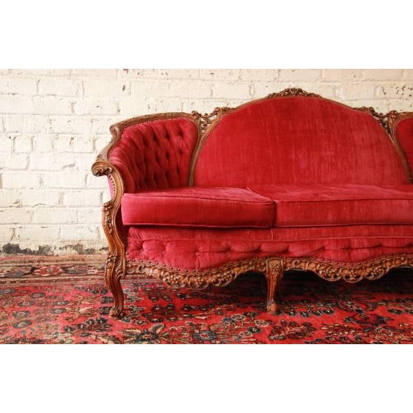 Antique Red Velvet French Sofa | Chairish
