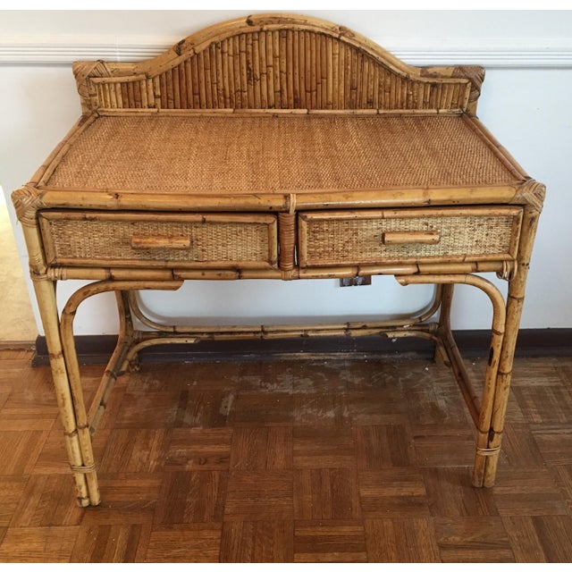 Vintage Rattan Desk With Drawers & Fretwork Chairish