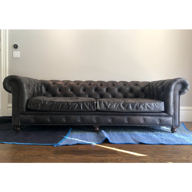 Restoration Hardware Kensington Black Leather Sofa