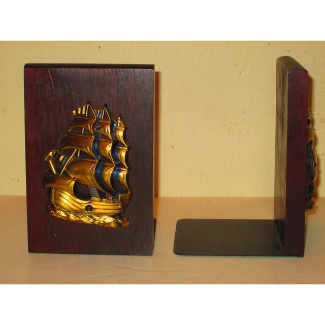 Nautical Ship Brass & Wood Bookends Chairish