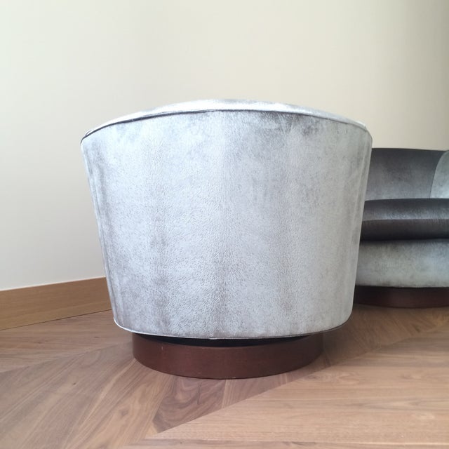 Gray Velvet Swivel Bucket Chairs A Pair Chairish