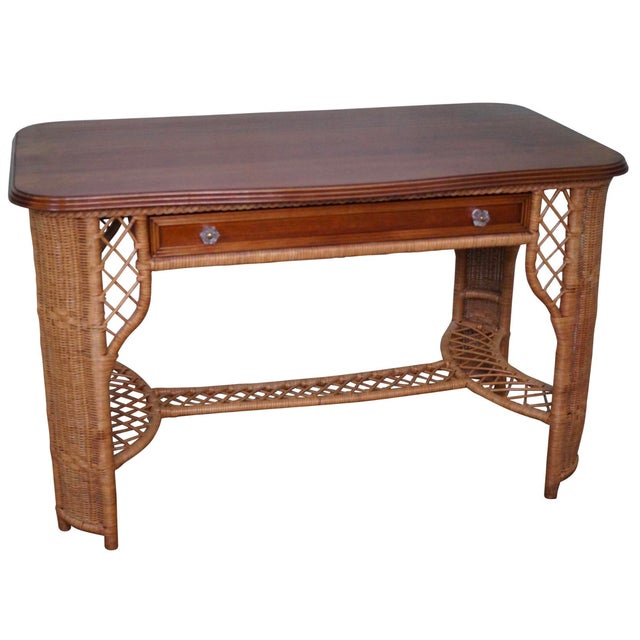 Henry Link Cherry Wood Top Wicker Writing Desk Chairish