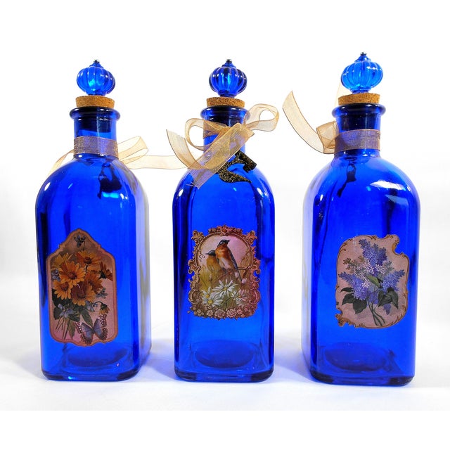 Cobalt Blue Decorative Glass Bottles Set of 3 Chairish