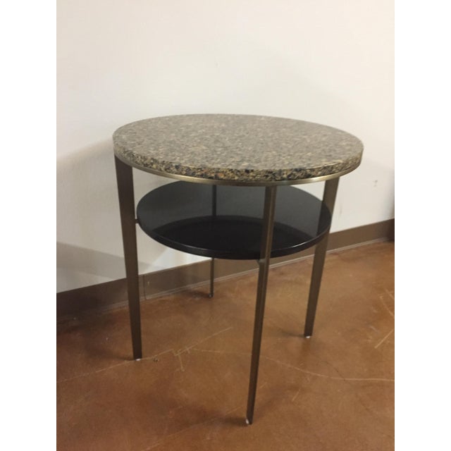Elite Leather Round Granite Top Side Table | Chairish