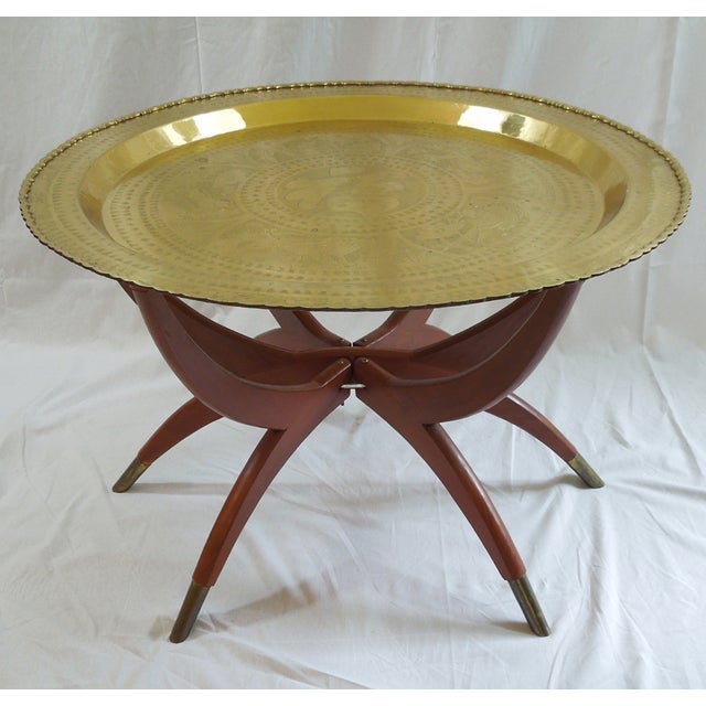 Mid-Century Moroccan Style Brass Tray Table | Chairish